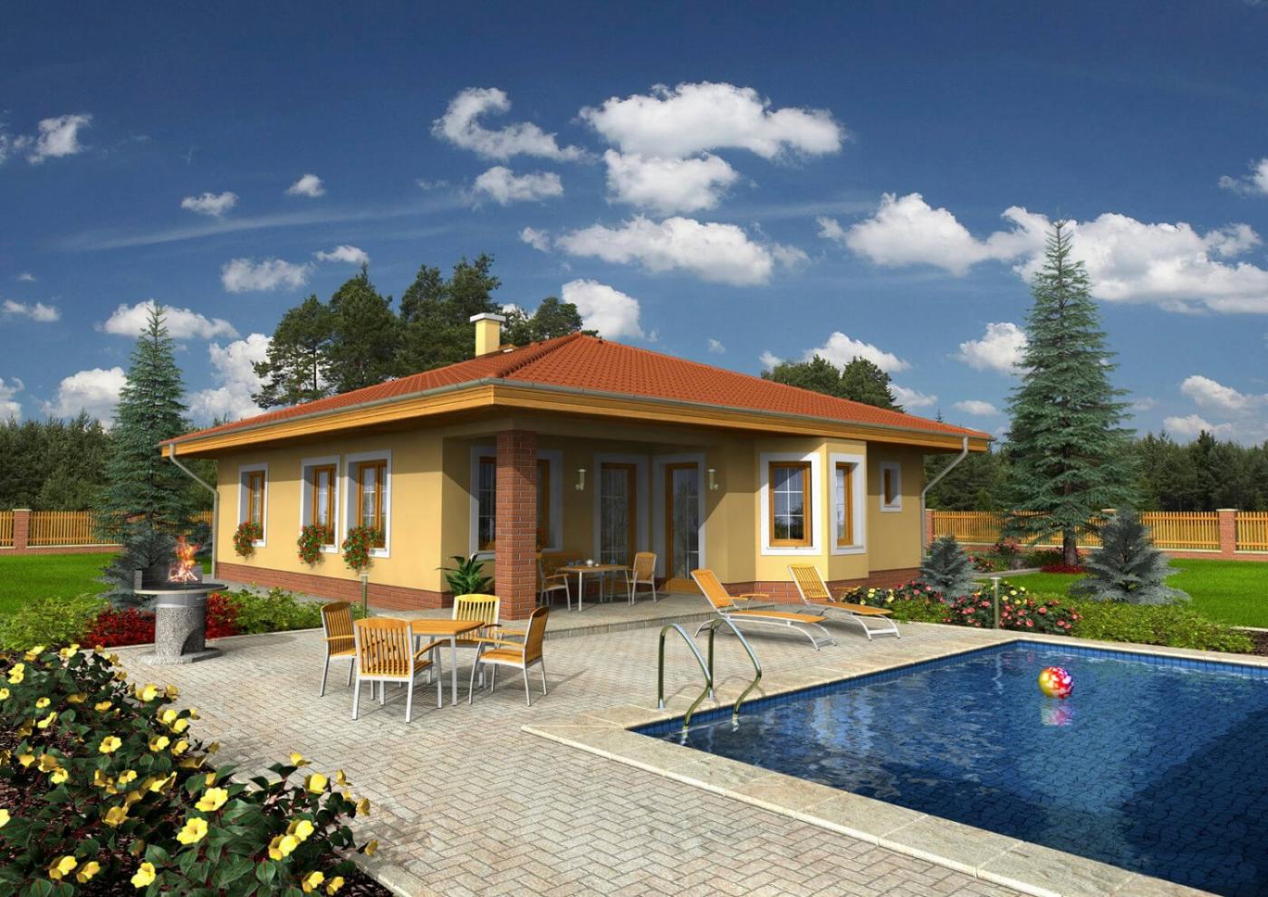 BUNGALOW 91 - Casa unifamiliar con un tejado a cuatro aguas y zona de  comedor curva.
